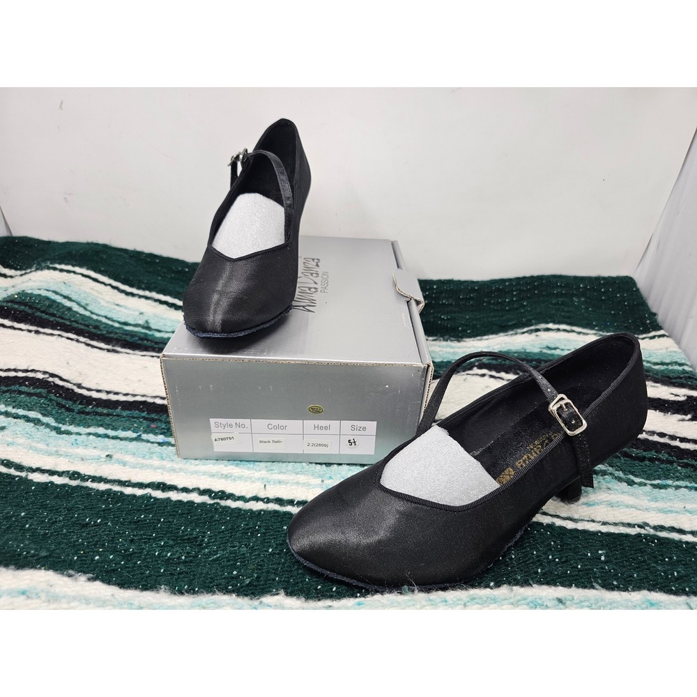 Alma Danza Passion Black Satin Ballroom Dance Shoes Mary Jane Heel A780701 5.5